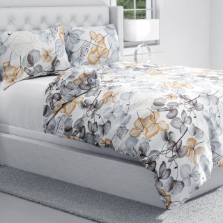 Bavlnené posteľné obliečky Sandra SA-367 Sivo-oranžové kvety na bielom - detail 1 - Biante.sk Bavlnené posteľné obliečky Sandra SA-367 Sivo-oranžové kvety na bielom - detail 1 - Biante.sk