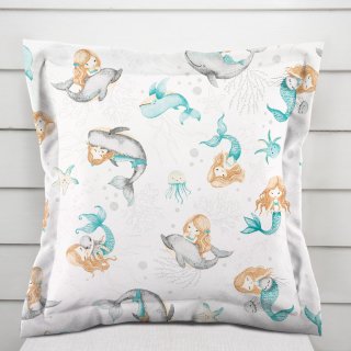 Detská bavlnená obliečka na vankúš s lemom Sandra SA-691 Modrozelené morské panny s delfínmi a veľrybami na bielom - Biante.sk Detská bavlnená obliečka na vankúš s lemom Sandra SA-691 Modrozelené morské panny s delfínmi a veľrybami na bielom - Biante.sk