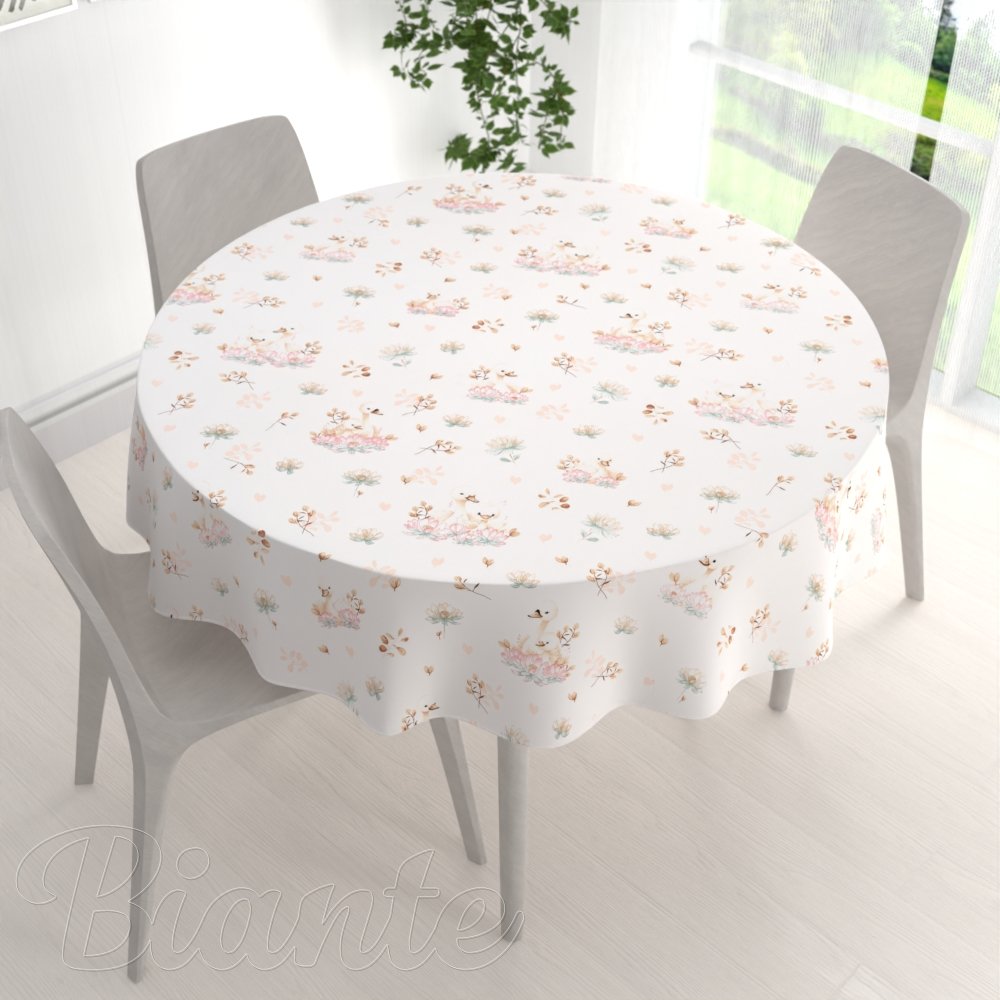 Bavlněný kulatý ubrus Sandra SA-610 Labutě mezi lekníny na bílém - detail 1 - Biante.cz