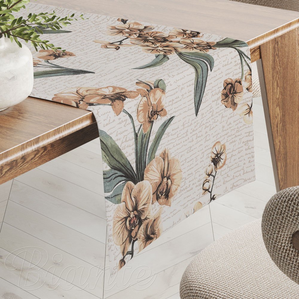 Bavlněný běhoun na stůl Sandra SA-624 Hnědé orchideje na bílém - Biante.cz
