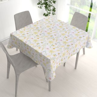 Teflónový štvorcový obrus TF-135 Maľované žlto-zelené lúčne kvietky na bielom - detail 1 - Biante.sk