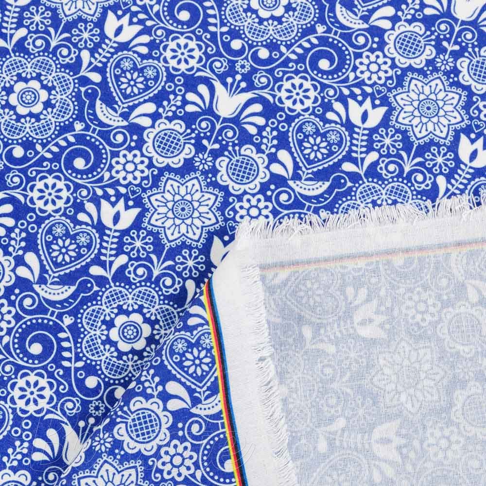 Dekorační látka PML-100 Modro-bílý lidový ornament - šířka 150 cm - detail 4 - Biante.cz