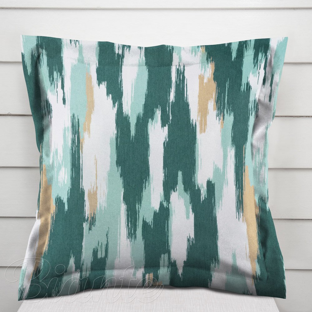 Sametový povlak na polštář s lemem Tamara TMR-025 Zeleno-béžovo-bílé žíhané pruhy - Biante.cz