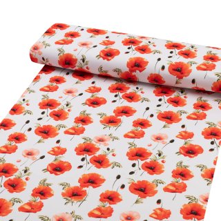 Teflónová látka na obrusy TF-133 Červenooranžové vlčie maky na bielom - šírka 145 cm - detail 1 - Biante.sk