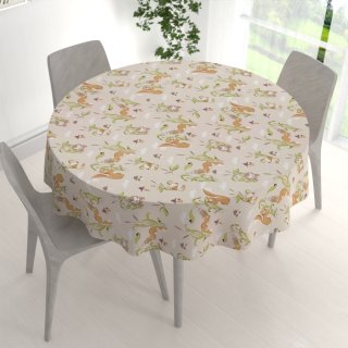 Dětský bavlněný kulatý ubrus Sandra SA-695 Veverky a ježci na světle béžovém - detail 1 - Biante.cz Dětský bavlněný kulatý ubrus Sandra SA-695 Veverky a ježci na světle béžovém - detail 1 - Biante.cz