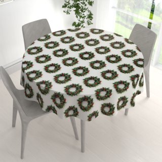 Saténový kulatý ubrus LUP-508 Vánoční věnečky na bílém - detail 1 - Biante.cz Saténový kulatý ubrus LUP-508 Vánoční věnečky na bílém - detail 1 - Biante.cz