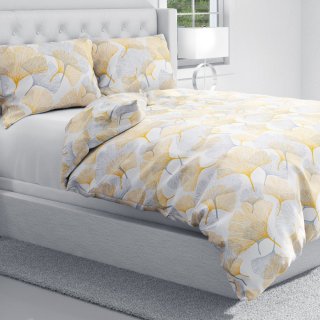 Bavlněné ložní povlečení Sandra SA-745 Šedo-hořčicové ginkgo listy na bílém - detail 1 - Biante.cz