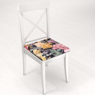 Zamatový štvorcový podsedák Tamara TMR-019 Záhradné kvety na čiernom - 38x38x3 cm - detail 1 - Biante.sk