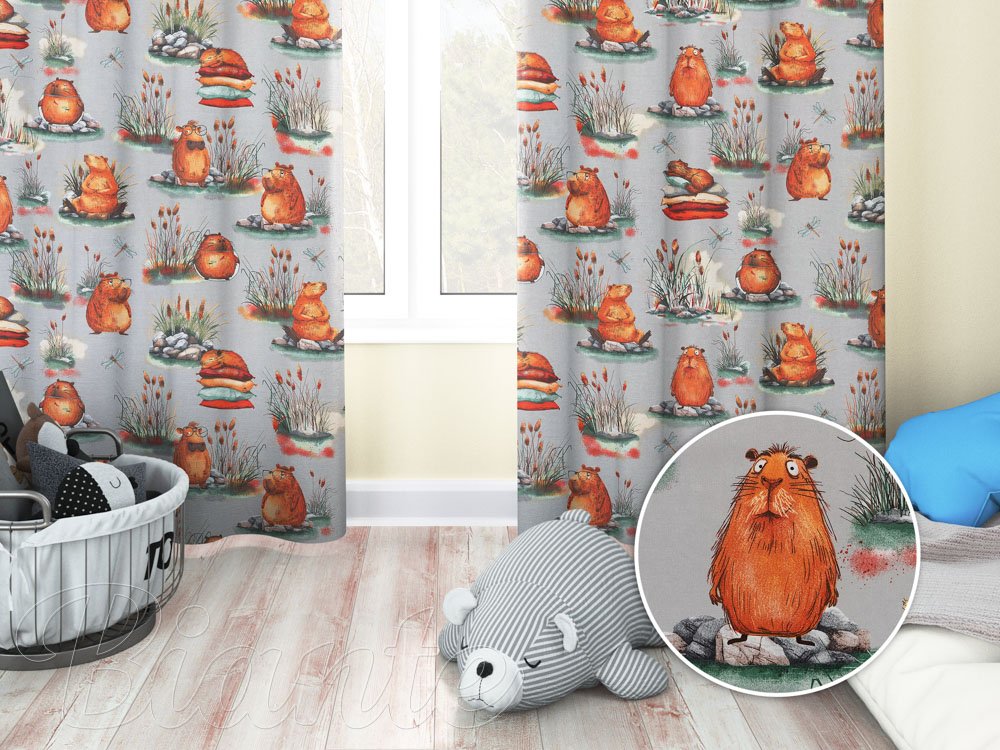 Dětský bavlněný závěs na míru Sandra SA-711 Kapybary na šedém - Biante.cz