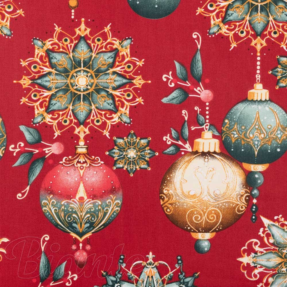 Bavlněná látka/plátno Sandra SA-528 Vánoční baňky na červeném - šířka 160 cm - detail 7 - Biante.cz