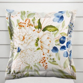 Bavlněný povlak na polštář s lemem Sandra SA-668 Květy a modro-zelené listy na bílém - Biante.cz Bavlněný povlak na polštář s lemem Sandra SA-668 Květy a modro-zelené listy na bílém - Biante.cz