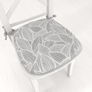 Oblý podsedák Leona LN-169 Biele listy na sivom - 39x37x3 cm - Biante.sk