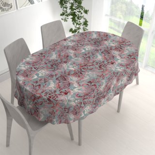 Sametový oválný ubrus Tamara TMR-054 Abstraktní vínové květy na šedozeleném - detail 1 - Biante.cz