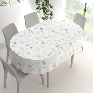 Dětský bavlněný oválný ubrus Sandra SA-688 Mořský svět zelený na bílém - detail 1 - Biante.cz