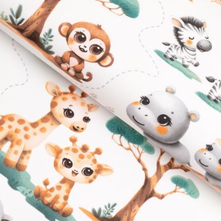 Dětská bavlněná látka/plátno Sandra SA-513 Africká zvířátka na bílém - šířka 160 cm - Biante.cz