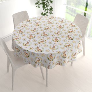 Veľkonočný teflónový okrúhly obrus TF-107 Zajačiky na bielom - detail 1 - Biante.sk