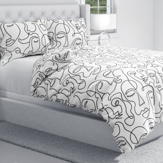 Bavlnené posteľné obliečky Sandra SA-570 Abstraktné tváre na bielom - detail 1 - Biante.sk Bavlnené posteľné obliečky Sandra SA-570 Abstraktné tváre na bielom - detail 1 - Biante.sk