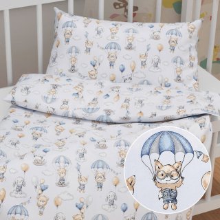 Dětské bavlněné povlečení do postýlky Sandra SA-469 Zvířátka s padáky na světle modrém - Biante.cz