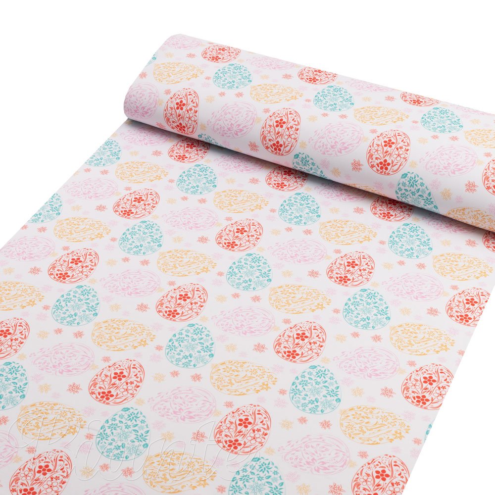 Velikonoční teflonová látka na ubrusy TF-106 Barevné kraslice na bílém - šířka 155 cm - detail 1 - Biante.cz