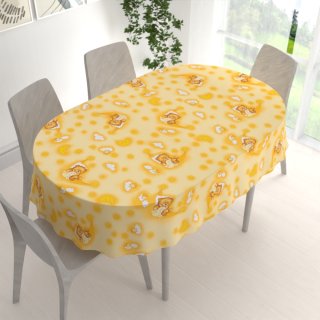 Dětský bavlněný oválný ubrus Sandra SA-727 Spící medvídci na žlutooranžovém - detail 1 - Biante.cz