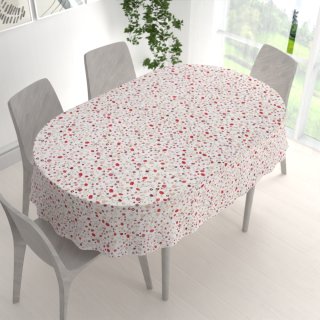 Bavlněný oválný ubrus Sandra SA-719 Červeno-béžové drobné květiny na bílém - detail 1 - Biante.cz