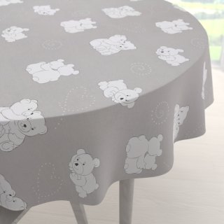 Dětský bavlněný kulatý ubrus Sandra SA-733 Zamilovaní lední medvědi na světle šedém - Biante.cz