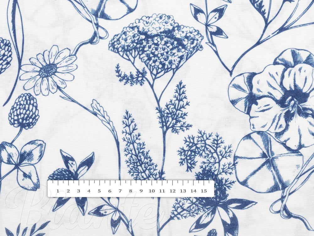 Dekorační látka PML-060 Modré luční kvítí na bílém - šířka 150 cm - detail 5 - Biante.cz
