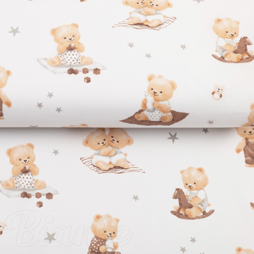 Dětská bavlněná látka/plátno Sandra SA-732 Medvědí miminka na bílém - šířka 160 cm - detail 2 - Biante.cz