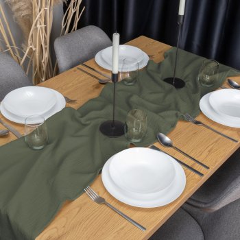 Mušelínový běhoun na stůl MSN-076 Zelená khaki - detail 1 - Biante.cz