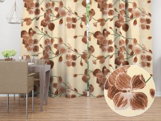 Bavlněný závěs na míru Sandra SA-536 Hnědé orchideje na vanilkově žlutém - Biante.cz Bavlněný závěs na míru Sandra SA-536 Hnědé orchideje na vanilkově žlutém - Biante.cz
