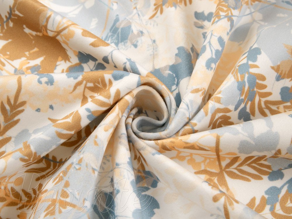 Sametová látka Tamara TMR-043 Hnědo-modré designové rostliny - šířka 140 cm - detail 2 - Biante.cz