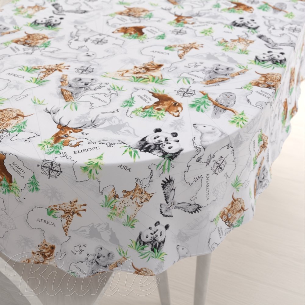 Bavlněný oválný ubrus Sandra SA-546 Zvířata světa na bílém - Biante.cz