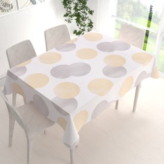 Sametový obdélníkový ubrus Tamara TMR-023 Žluté a šedé designové kruhy na smetanovém - detail 1 - Biante.cz