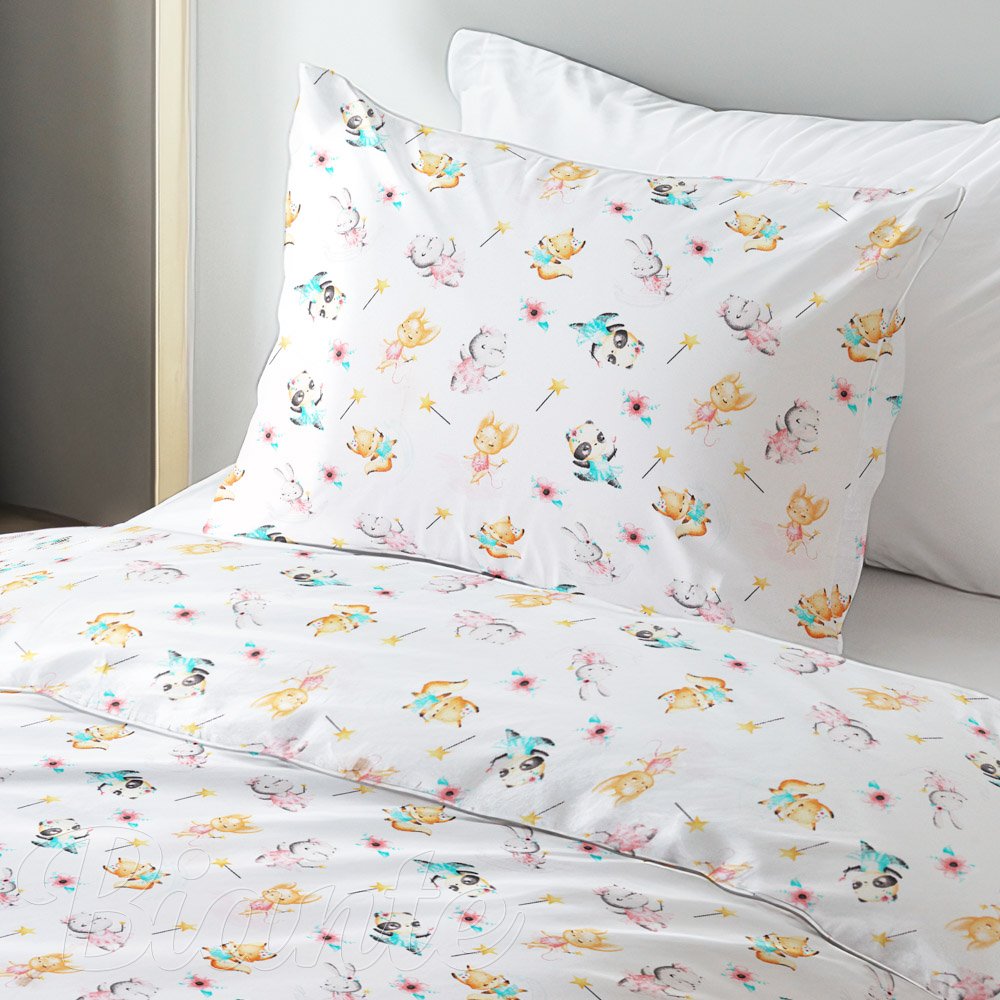 Dětské bavlněné ložní povlečení Sandra SA-671 Zvířátka baletky na bílém - detail 1 - Biante.cz