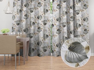 Dekoračný záves na mieru Leona LN-173 Sivé listy na režnom - Biante.sk Dekoračný záves na mieru Leona LN-173 Sivé listy na režnom - Biante.sk