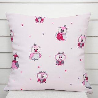 Dětský bavlněný povlak na polštář Sandra SA-726 Růžové sovičky na bledě růžovém - Biante.cz