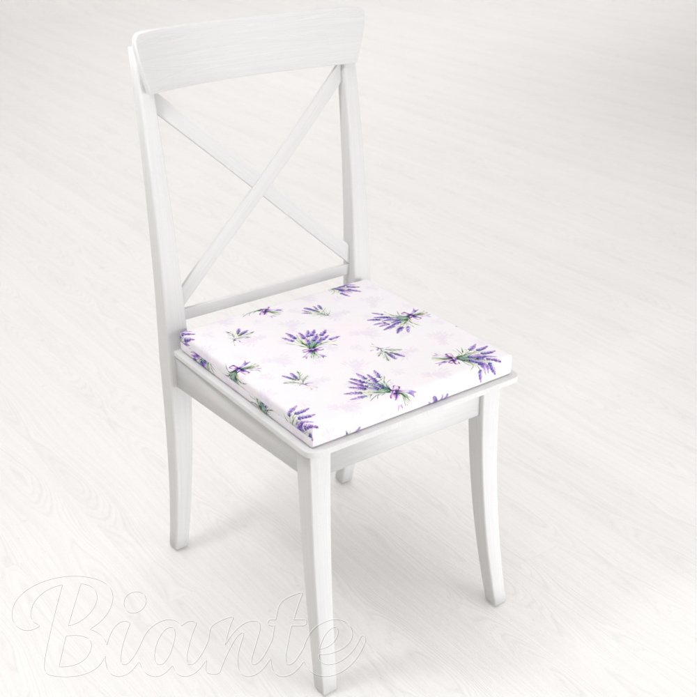 Teflónový štvorcový podsedák TF-128 Vetvičky levandúľ na bielom - 38x38x3 cm - detail 1 - Biante.sk
