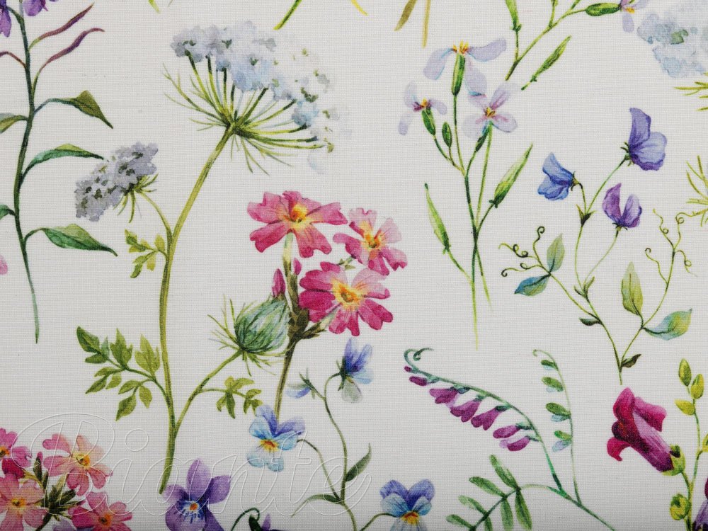 Dekorační látka PML-098 Luční květiny na smetanovém - šířka 150 cm - detail 5 - Biante.cz