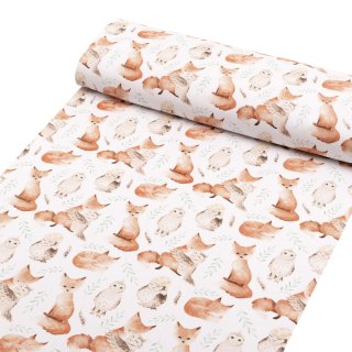 Dětská bavlněná látka/plátno Sandra SA-523 Lišky a sovy na bílém - šířka 160 cm - detail 1 - Biante.cz