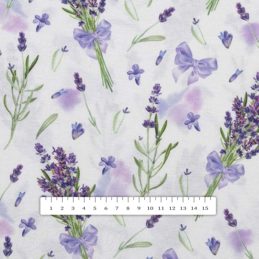 Dekorační látka PML-085 Snítky levandulí na bílém - šířka 150 cm - detail 4 - Biante.cz