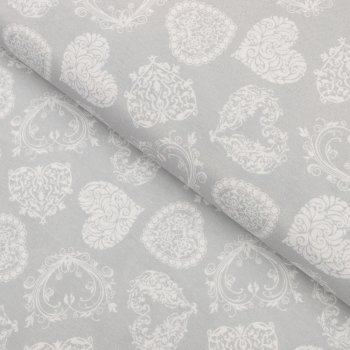Dekorační závěs PML-071 Srdce s ornamenty na šedém