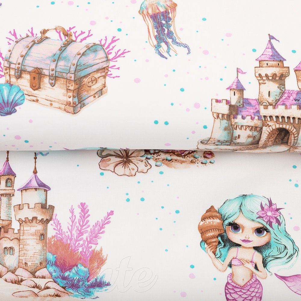 Detská bavlnená látka/plátno Sandra SA-567 Morské víly a kráľovstvo na bielom - šírka 160 cm - detail 2 - Biante.sk