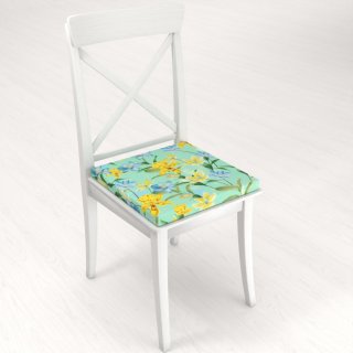 Teflonový čtvercový podsedák TF-082 Žluto-modré lilie na mintovém - 38x38x3 cm - detail 1 - Biante.cz
