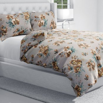 Bavlněné ložní povlečení Sandra SA-622 Hnědé orchideje na šedém - detail 1 - Biante.cz