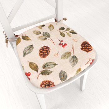 Oblý podsedák Leona LN-181 Červené bobule, šišky a listy na režném - 39x37x3 cm - Biante.cz Oblý podsedák Leona LN-181 Červené bobule, šišky a listy na režném - 39x37x3 cm - Biante.cz