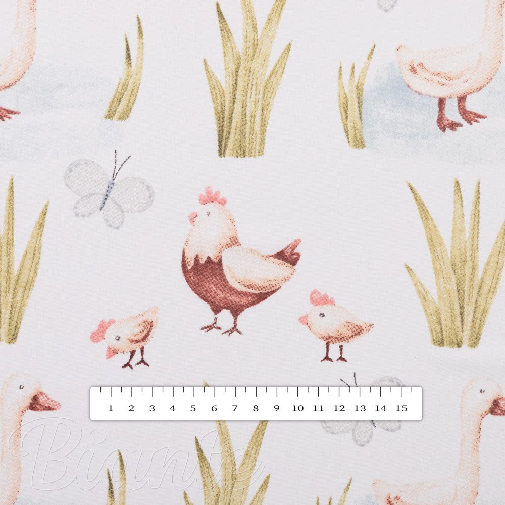 Dětská bavlněná látka/plátno Sandra SA-752 Slepičky a husy na bílém - šířka 160 cm - detail 3 - Biante.cz