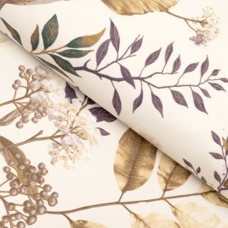 Bavlněná látka/plátno Sandra SA-544 Podzimní větvičky na krémovém - šířka 160 cm - Biante.cz