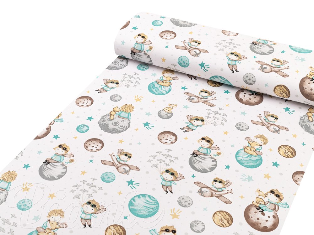 Dětská bavlněná látka/plátno Sandra SA-561 Malý princ na bílém - šířka 160 cm - detail 1 - Biante.cz