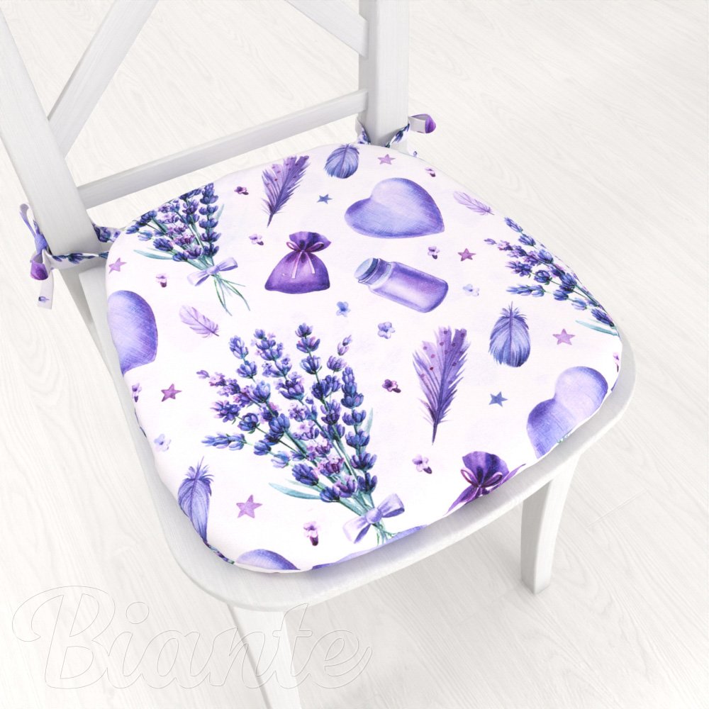 Oblý podsedák PML-055 Levandule a srdce na bílém - 39x37x3 cm - Biante.cz