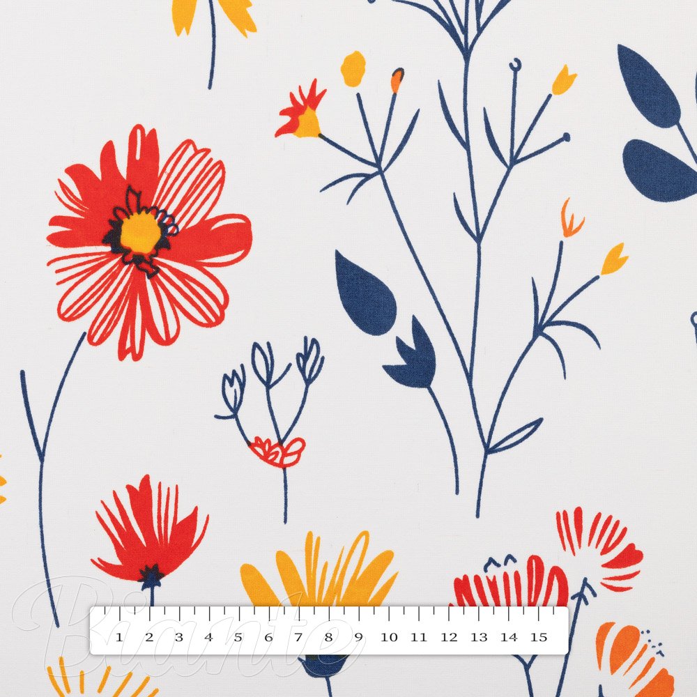 Bavlněná látka/plátno Sandra SA-749 Červeno-modro-žluté kvítí na bílém - šířka 160 cm - detail 3 - Biante.cz